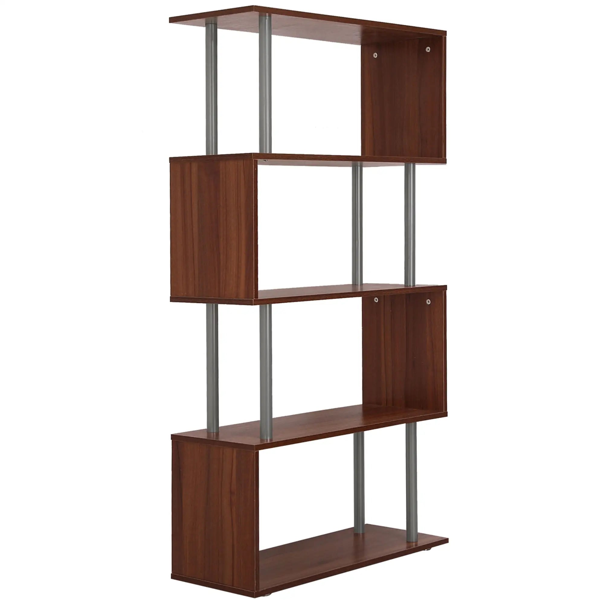 5-Tier Geometric Wooden Bookcase, S-Shaped Storage, Walnut Display Bookshelves Walnut at Gallery Canada