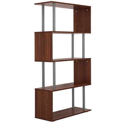 5-Tier Geometric Wooden Bookcase, S-Shaped Storage, Walnut Display Bookshelves Walnut at Gallery Canada