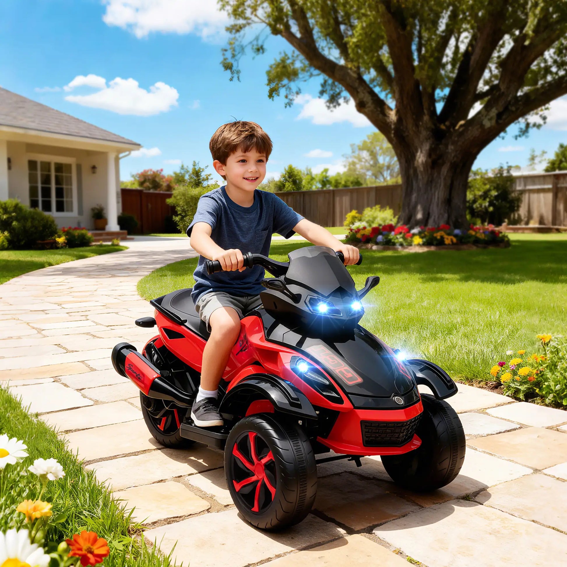 12V Kids ATV, Suspension Wheels, Soft Start, LED Lights, Music, Red Electric Ride On Toys at Gallery Canada
