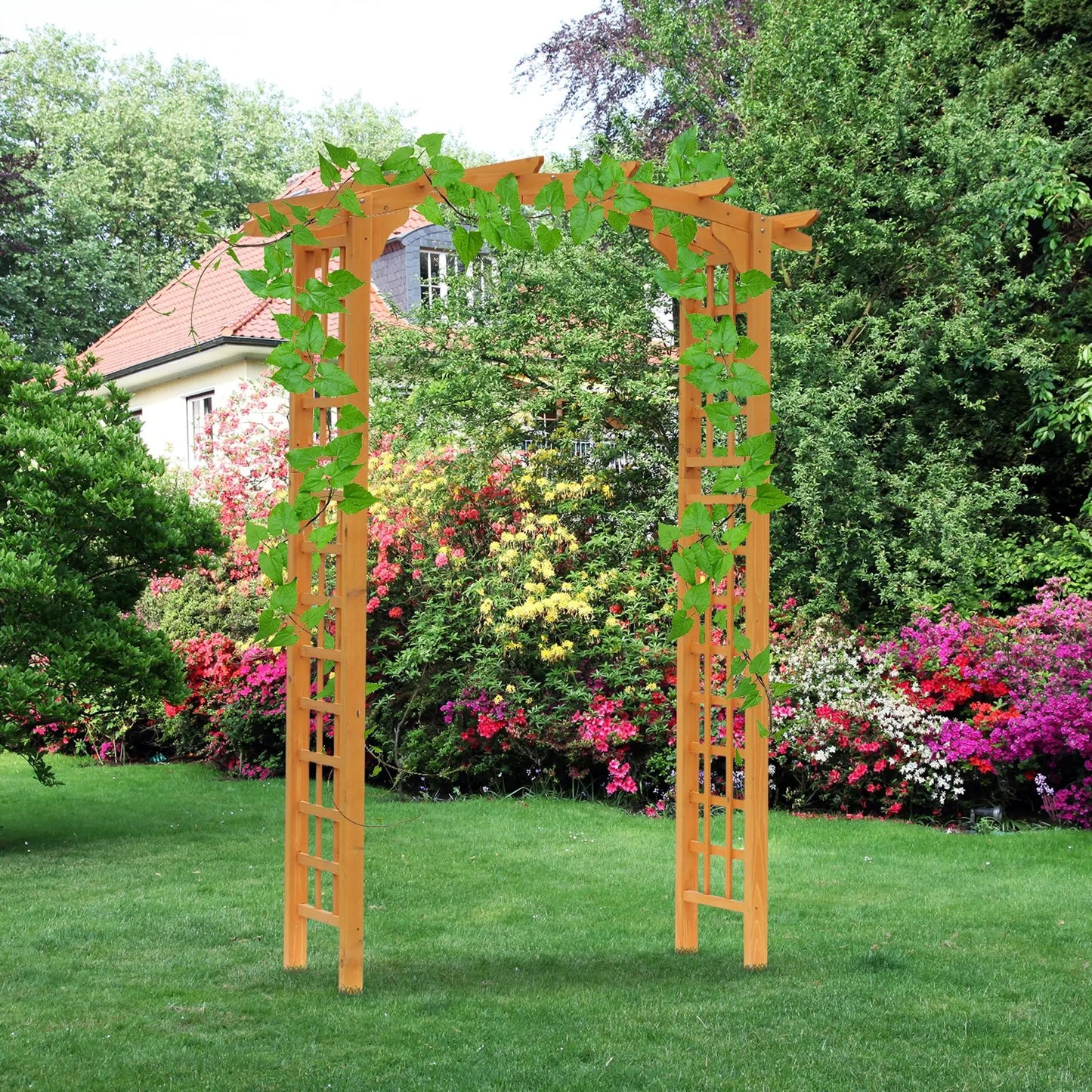 7.5FT Wood Garden Arch Trellis, Round Pergola Arbor, Yellow Garden Arches at Gallery Canada
