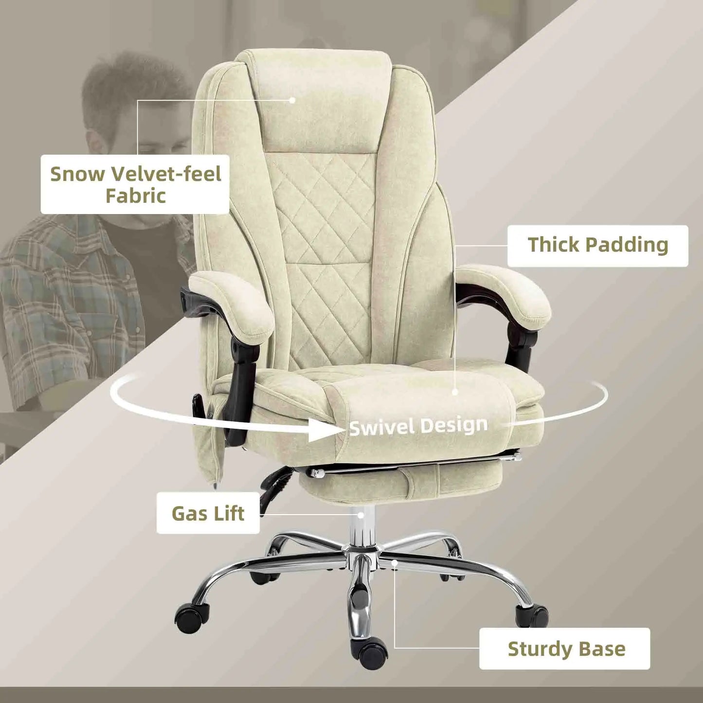 Massage Office Chair, Reclining Computer Chair, Adjustable Height, Footrest, Beige Massage Chairs at Gallery Canada