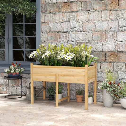 Wooden Raised Planter Box, Drain Holes, 45.3x21.7x31.5inch, Natural Elevated Garden Beds Natural at Gallery Canada