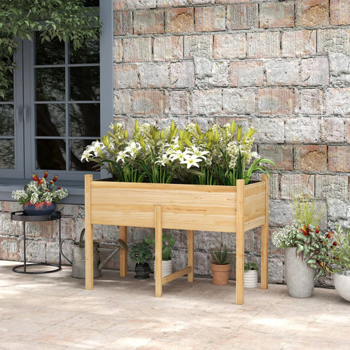 Wooden Raised Planter Box, Drain Holes, 45.3x21.7x31.5inch, Natural