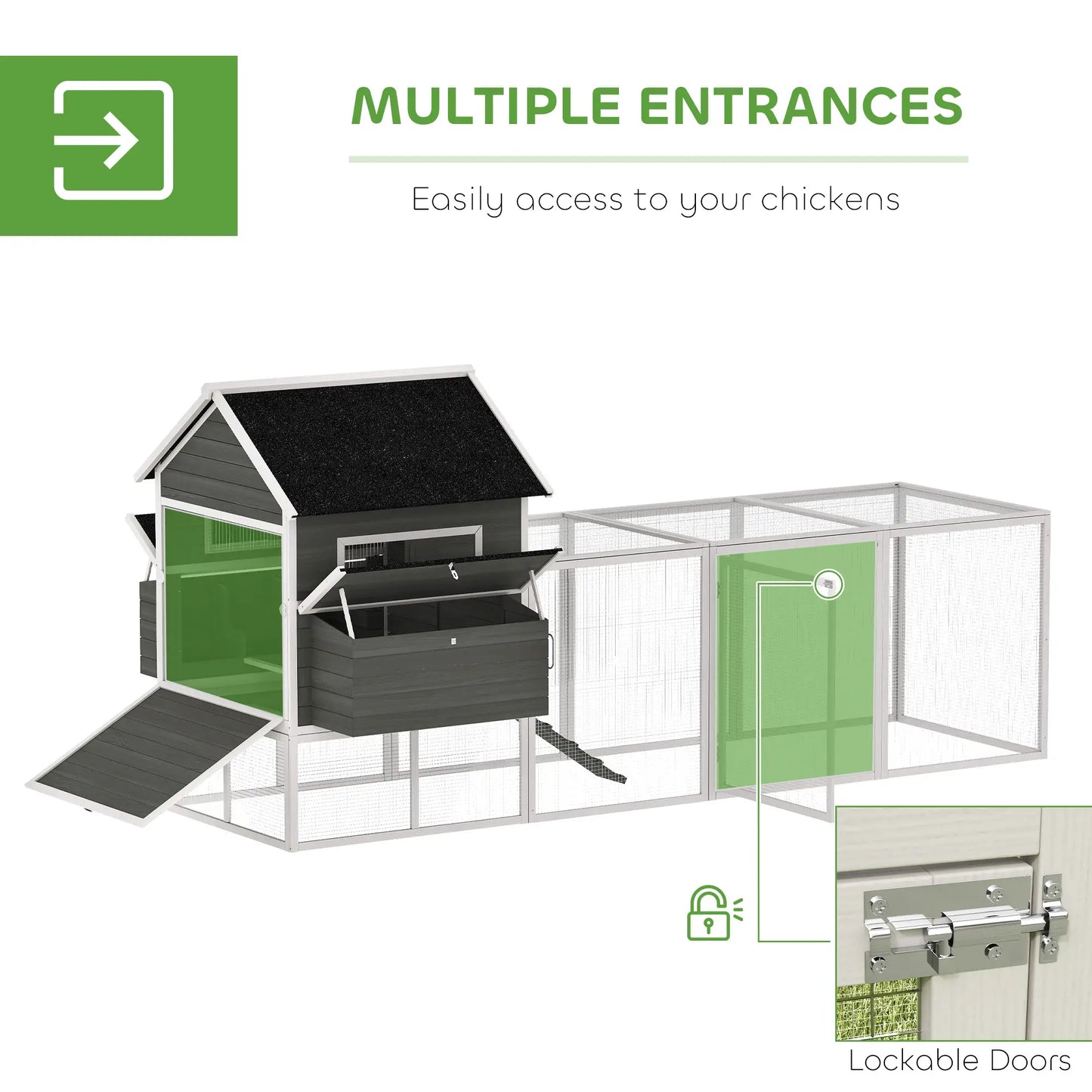 Wooden Chicken Coop With Run, Nesting Box, 137", Dark Grey Chicken Coops at Gallery Canada