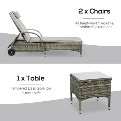 Rattan Lounge Set, Wheeled Chaise Chair with Glass Table, Mixed Grey, Grey Chaise Loungers at Gallery Canada