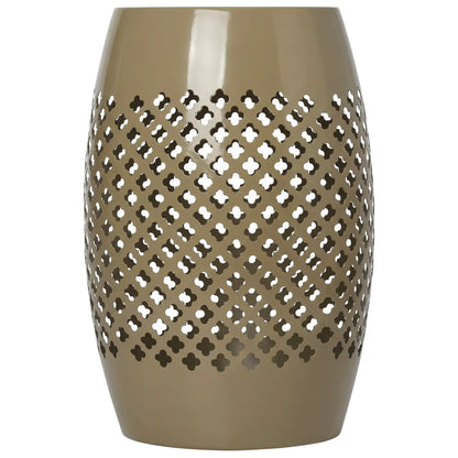 12.4" Steel Patio End Table, Round Hollow Drum Side Table, Khaki Patio Side Tables Khaki at Gallery Canada