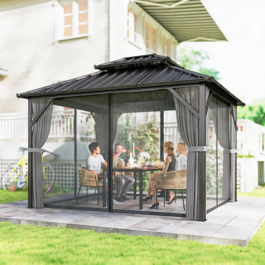 10' x 12' Hardtop Gazebo, Aluminum Frame, Galvanized Steel Roof, Dark Grey Gazebos Dark Gey, Black at Gallery Canada