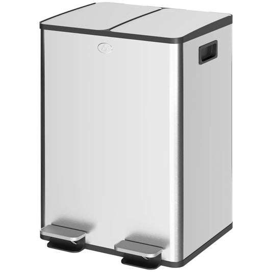 Dual Garbage Bin with Foot Pedal, 2 x 28 Litre, Silver Household Supplies Silver at Gallery Canada