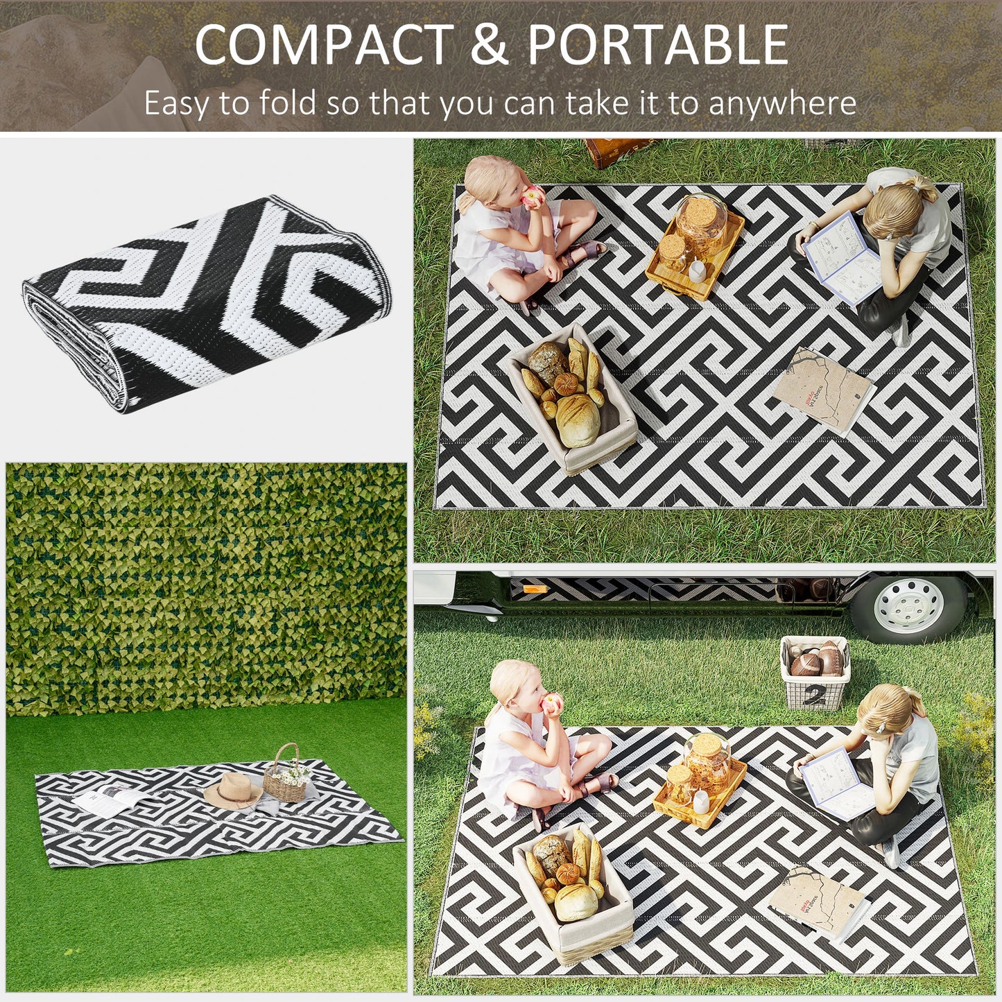 Reversible Outdoor RV Rug, 4' x 6', Patio Mat, Black & White Outdoor Reversible Rugs at Gallery Canada