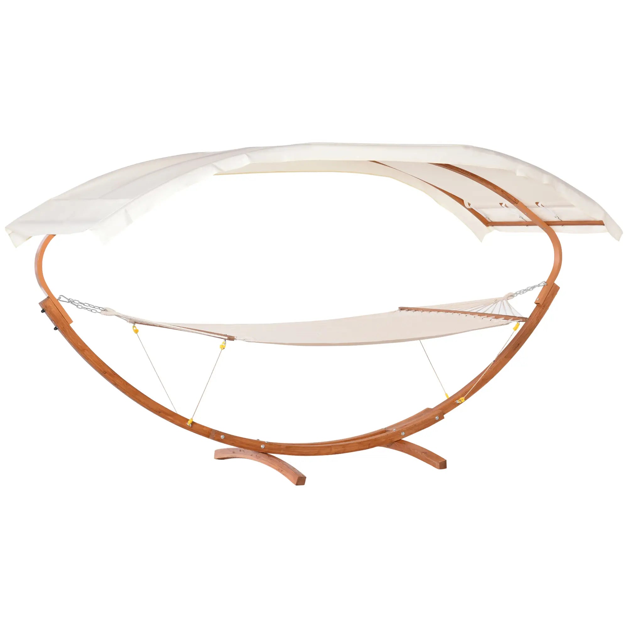 2 Person Wood Swing Hammock with Stand, Canopy, White/Teak Hammocks with Stand at Gallery Canada