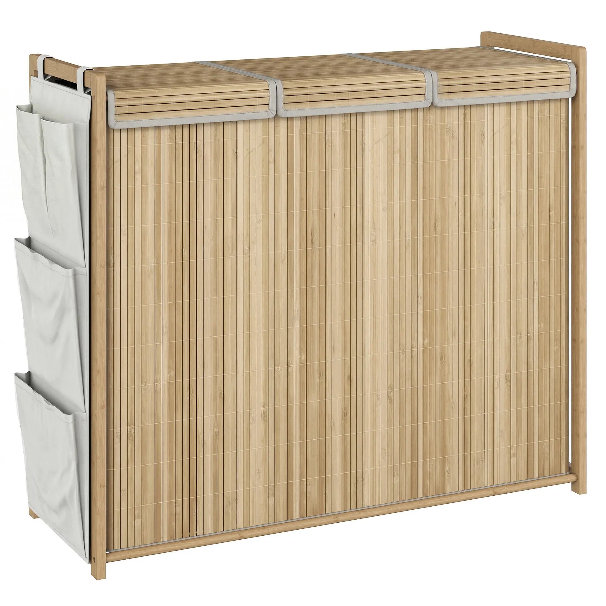 Bamboo Laundry Hamper with Removable Drawstring Bag and Side Storage Pockets, 47 Gal, Natural Bath Accessories Natural at Gallery Canada