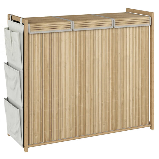 Bamboo Laundry Hamper with Removable Drawstring Bag and Side Storage Pockets, 47 Gal, Natural Bath Accessories Natural at Gallery Canada