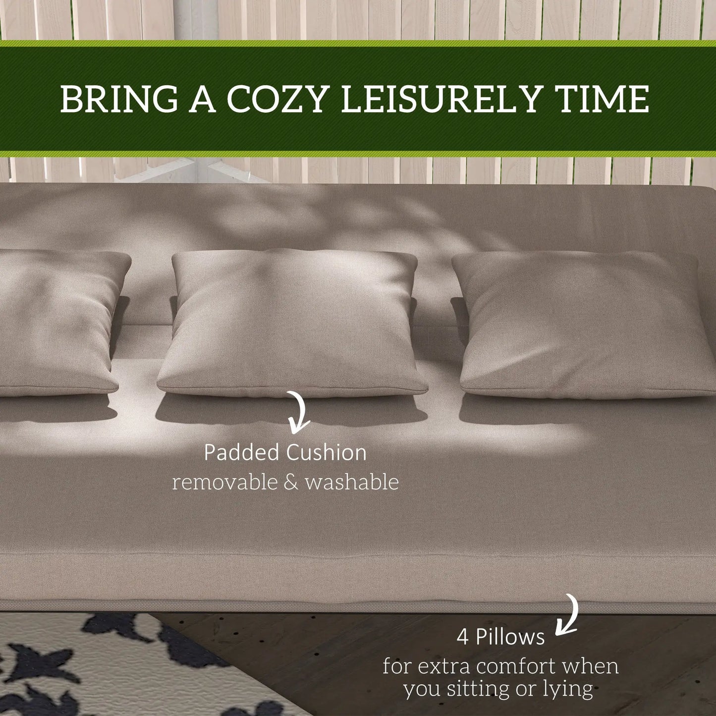 3 Seater Porch Swing, Convertible Chair Bed, Light Brown Patio Swings with Stand at Gallery Canada