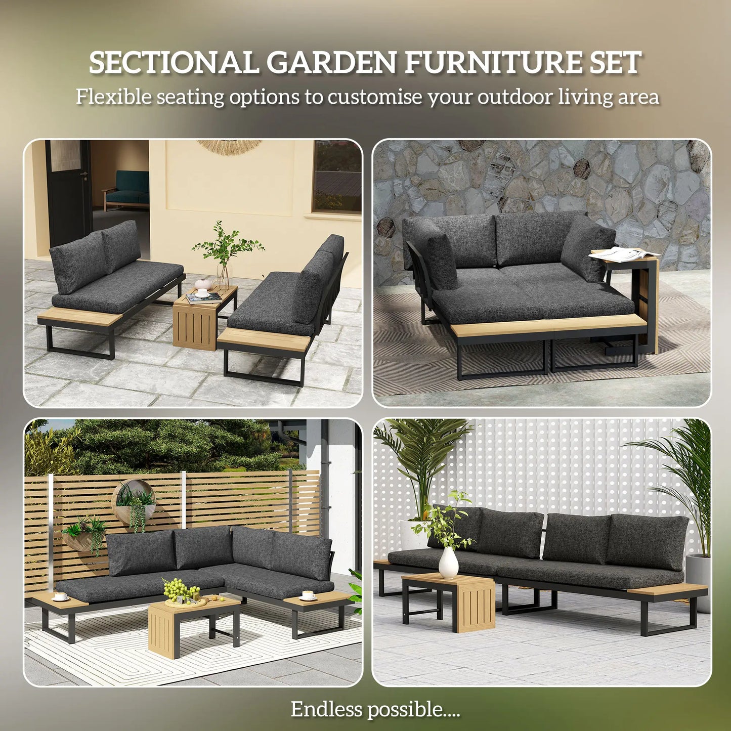 3-Piece Aluminum Corner Patio Set, 2 Loveseats, WPC Table, Grey Patio Furniture Sets at Gallery Canada