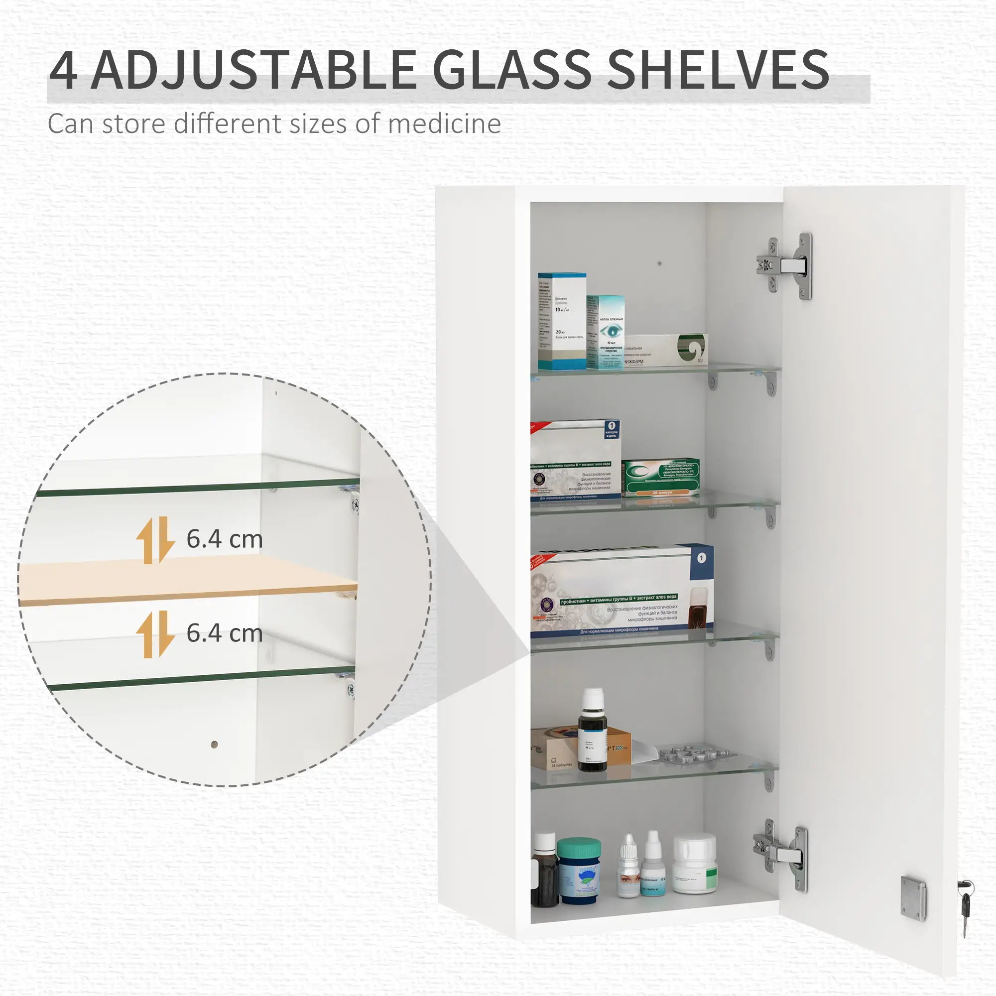 Wall Mount Medicine Cabinet, 5-Tier Lockable, Adjustable Shelves, White Mirror Medicine Cabinets at Gallery Canada