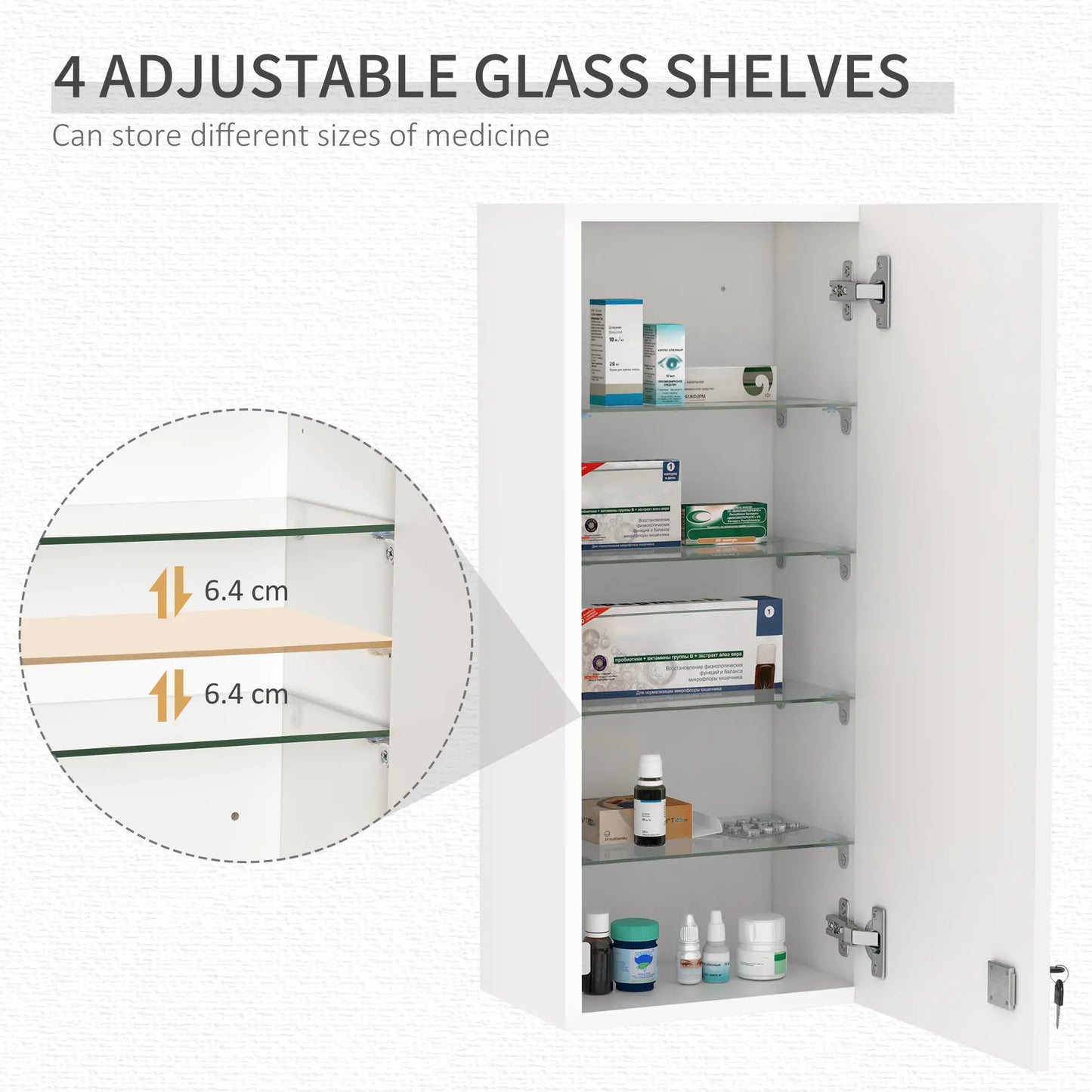 Wall Mount Medicine Cabinet, 5-Tier Lockable, Adjustable Shelves, White Mirror Medicine Cabinets at Gallery Canada