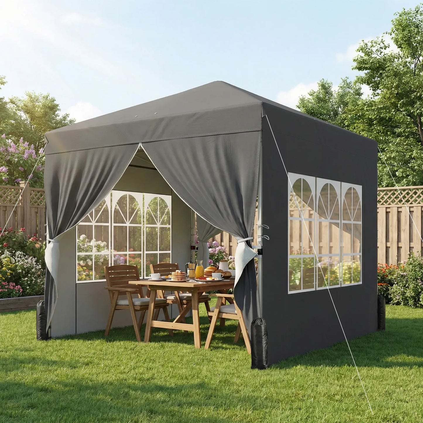 8.2 x 8.2 ft Pop Up Canopy Tent, 4 Sidewalls, UPF 50+, Sandbags, Dark Grey Pop Up Canopies at Gallery Canada