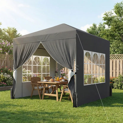 8.2 x 8.2 ft Pop Up Canopy Tent, 4 Sidewalls, UPF 50+, Sandbags, Dark Grey Pop Up Canopies at Gallery Canada
