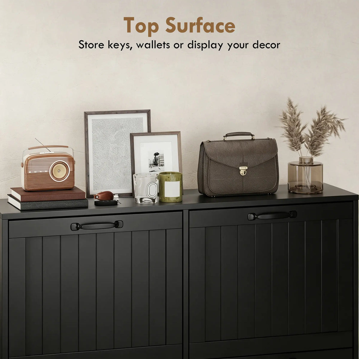 Shoe Cabinet with 4 Flip Drawers, Freestanding Narrow Shoe Storage Cabinet with Adjustable Shelves, Open Back, Black Shoe Storage Cabinets & Racks at Gallery Canada