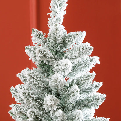 6ft Flocked Pencil Christmas Tree, 479 Branch Tips, Metal Base