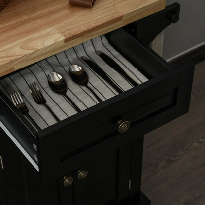 Kitchen Island with Storage, Rolling Trolley Cart with Rubber Wood Top, Spice Rack, Towel Rack, Black Kitchen Islands & Kitchen Carts at Gallery Canada