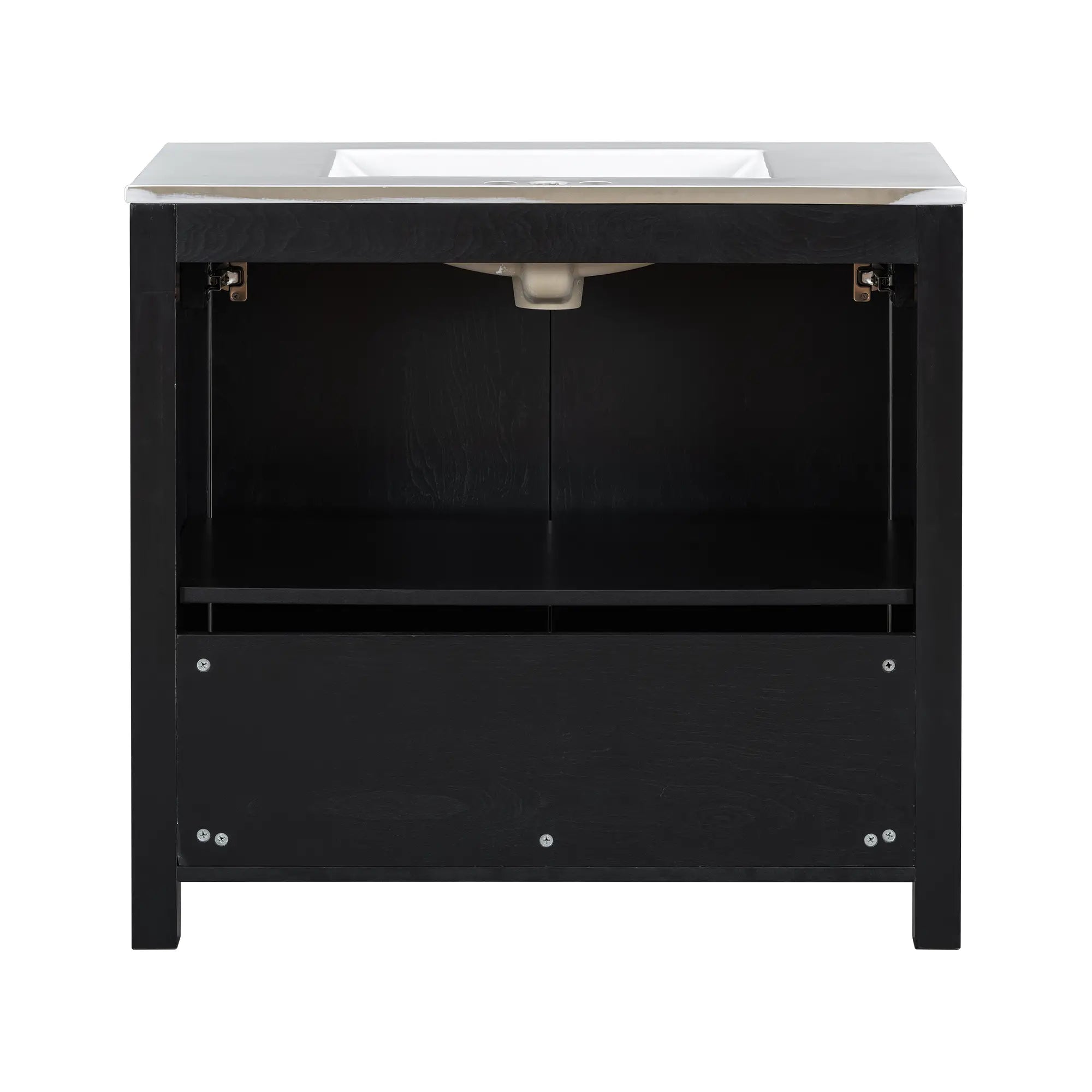 Solid Wood Bathroom Vanity, Ceramic Sink, Storage Cabinet, 36