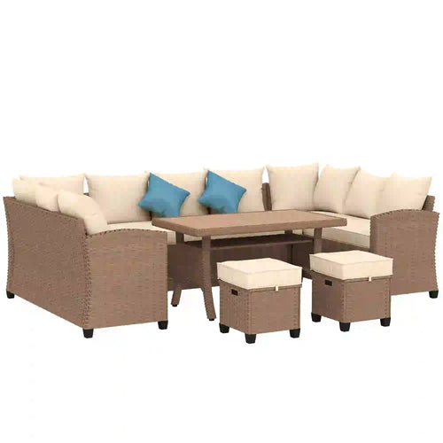 6-Piece Patio Furniture Set, Outdoor Wicker Sofa, All-Weather PE Rattan, Khaki