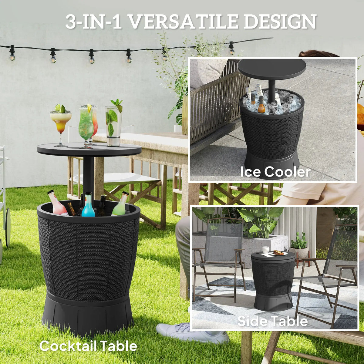 11 Gallon Patio Cooler Side Table, Adjustable Top, Drainage Plug, Black Patio Side Tables at Gallery Canada