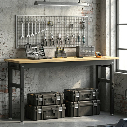 60" Adjustable Workbench, Heavy Duty Work Table with Rubber Wood Top, Power Outlets, Pegboard, 2000 LBS Capacity Tool Organizers at Gallery Canada