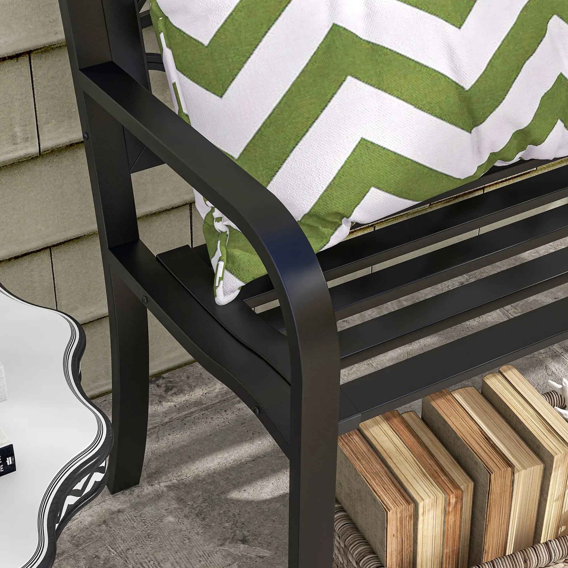 49" Metal Outdoor Bench, Curved Arms, Slatted Seat, Patio, Backyard, Lawn Outdoor Benches at Gallery Canada