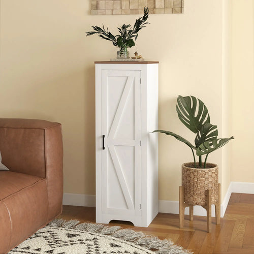 Farmhouse Accent Cabinet, Adjustable Shelf, Barn Door, White