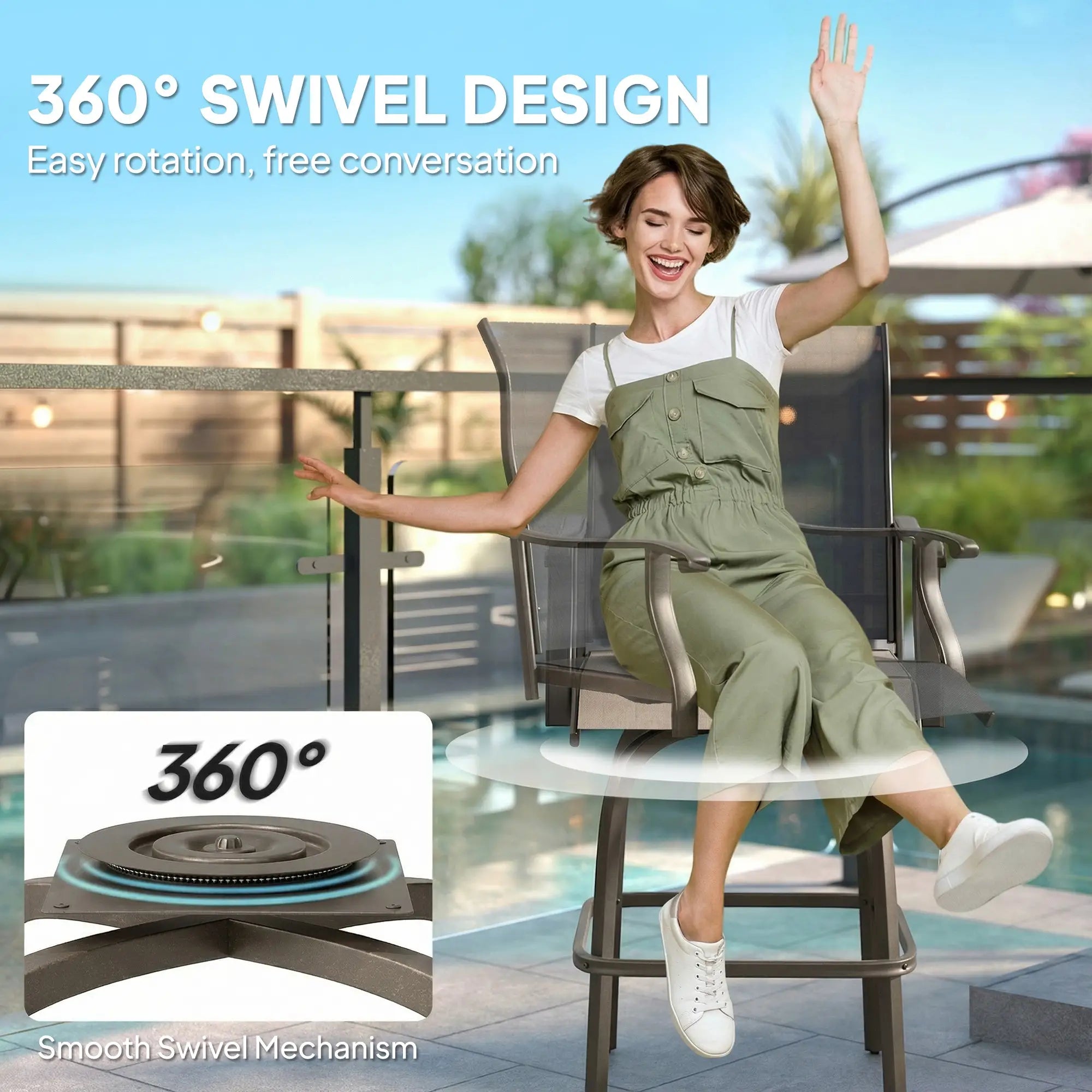 Outdoor Bar Stools Set of 2, Swivel High Back Chairs, Black Bar Stools at Gallery Canada
