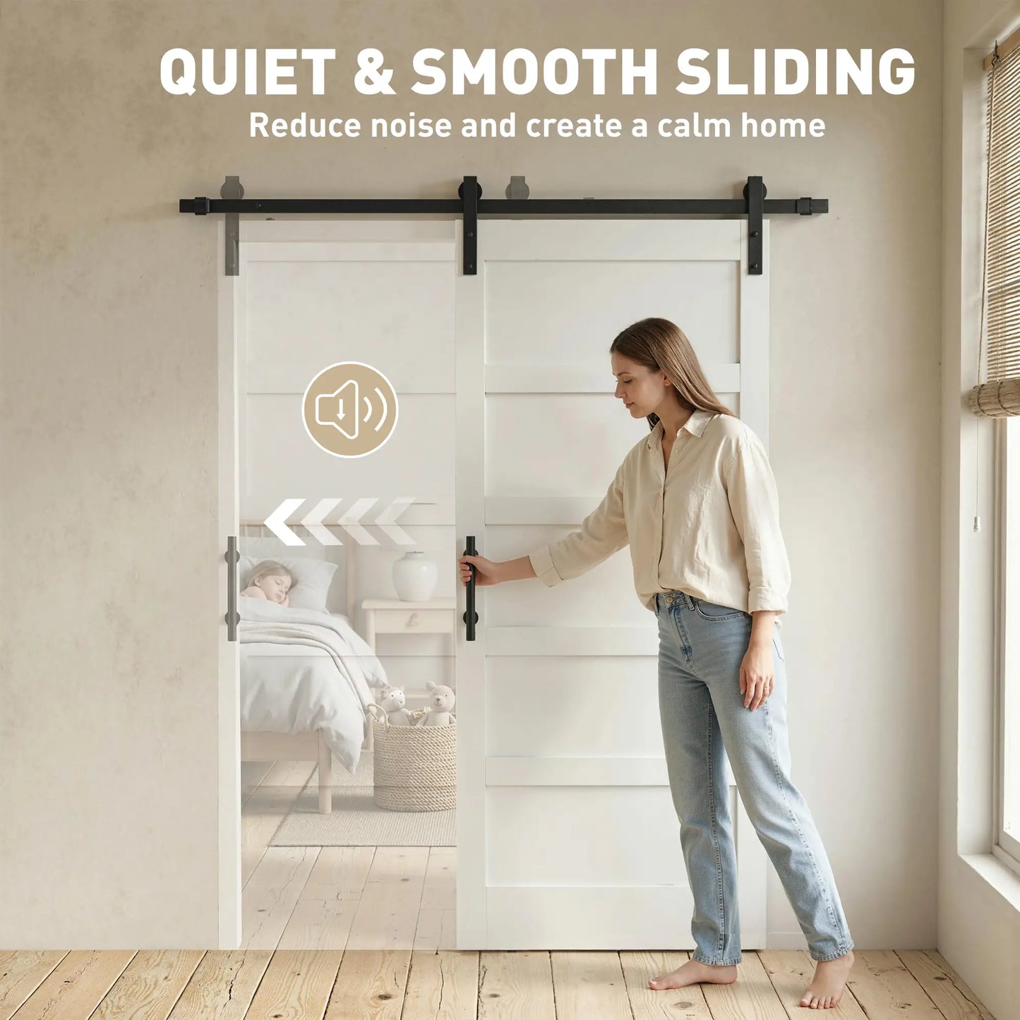 36"x84" Sliding Barn Door With Hardware Kit, White Wood Grain, White Door Hardware at Gallery Canada