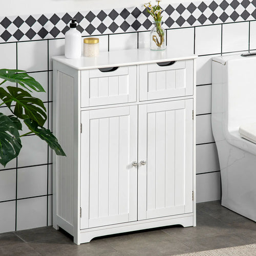 Bathroom Storage Cabinet, 2 Drawers, Adjustable Shelf, White