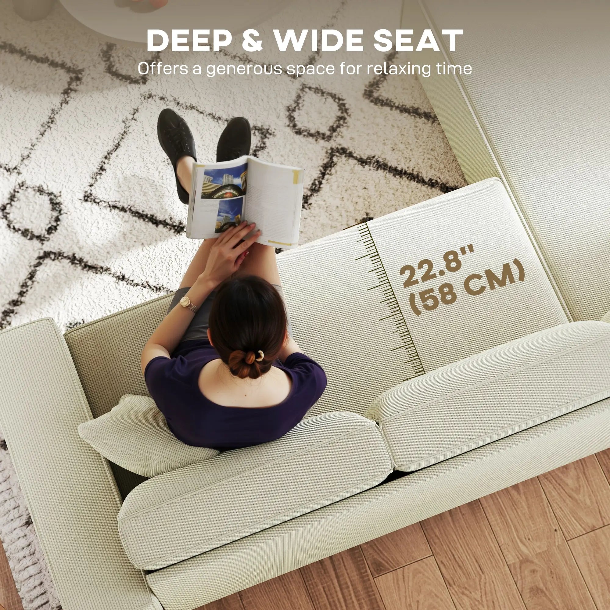 Corner Sofa, L-Shaped Sectional, Corduroy, Pocket Spring, Cream White Sofas & Reclining Chairs at Gallery Canada
