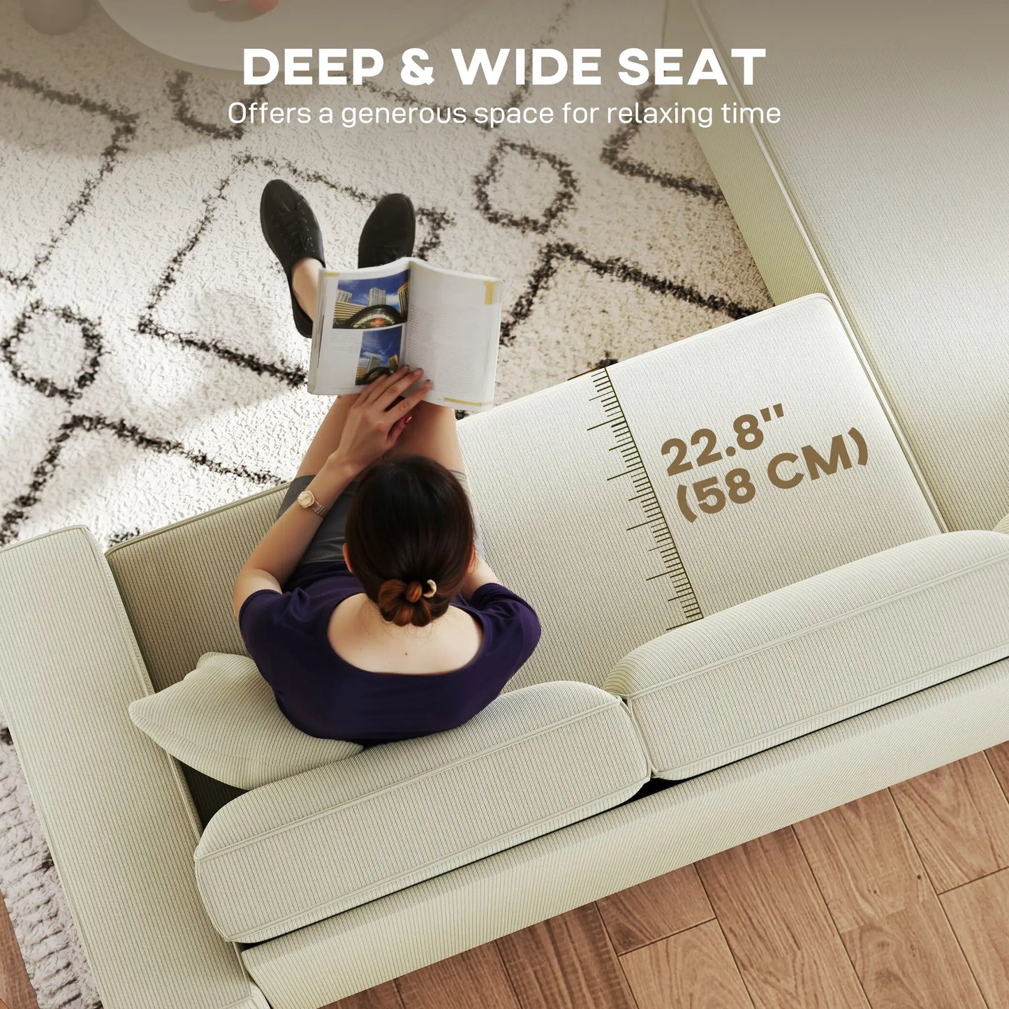 Corner Sofa, L-Shaped Sectional, Corduroy, Pocket Spring, Cream White Sofas & Reclining Chairs at Gallery Canada