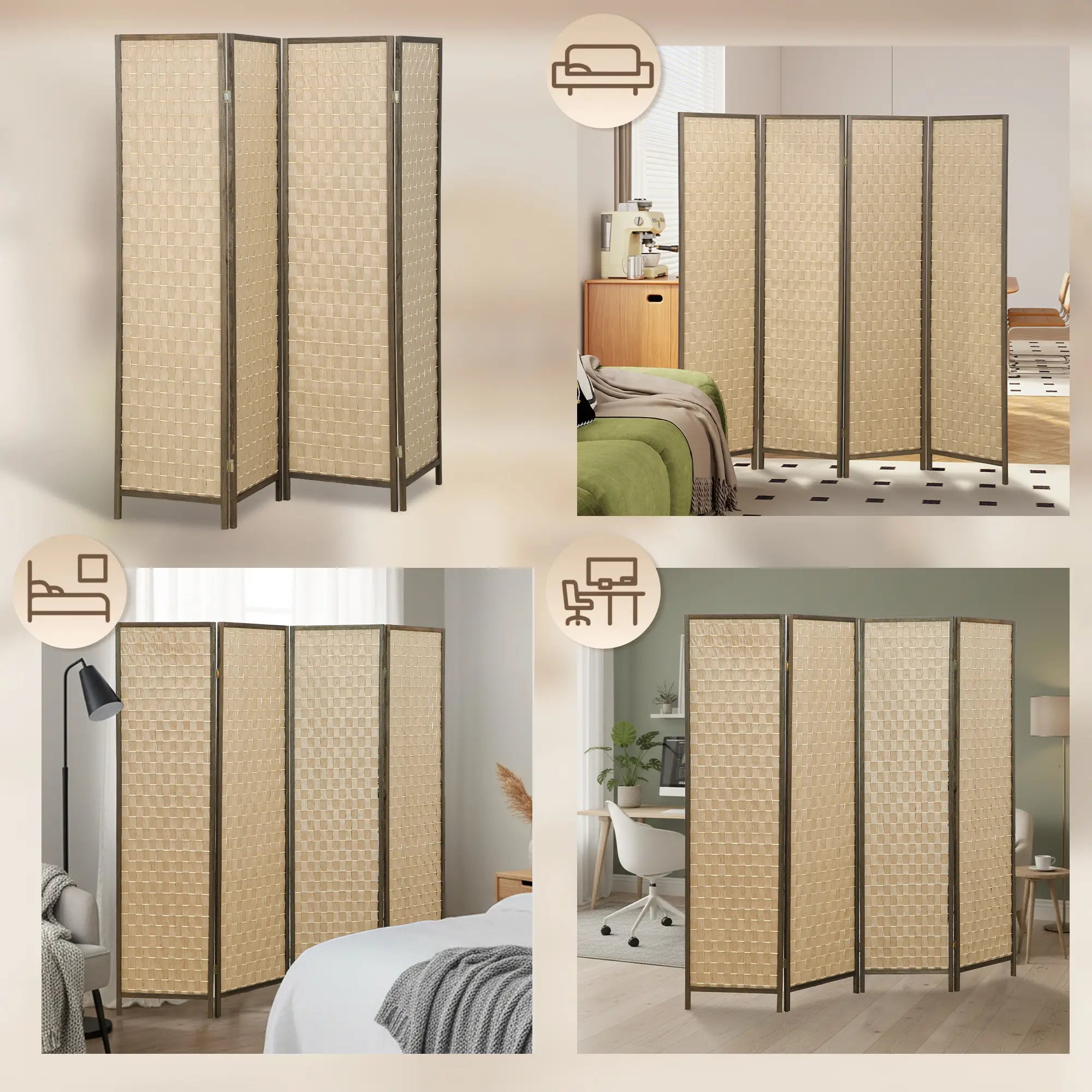 6 FT 4 Panel Folding Privacy Screen, Brown Room Divider, Brown Room Dividers at Gallery Canada