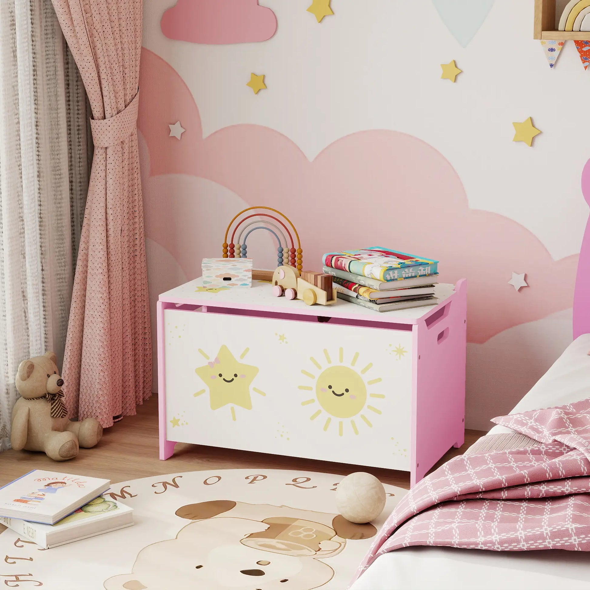 Toy Chest with Lid, Safety Hinges, Groove Handles, Pink Baby & Kids Storage at Gallery Canada