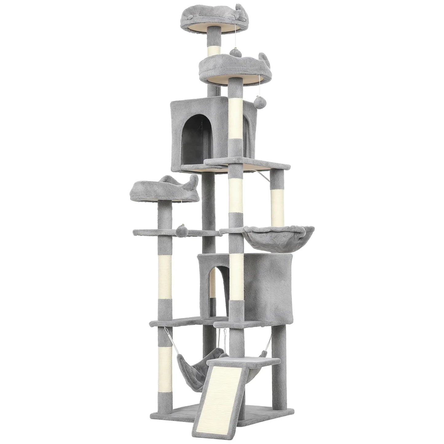 76 Inch Large Cat Tree, 8 Scratching Posts, 3 Beds, 2 Hammocks, Light Grey Cat Towers Light Grey, Cream White at Gallery Canada