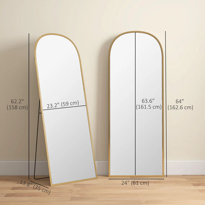 Arched Standing Mirror, 64" x 24", Full Length Mirror, Gold