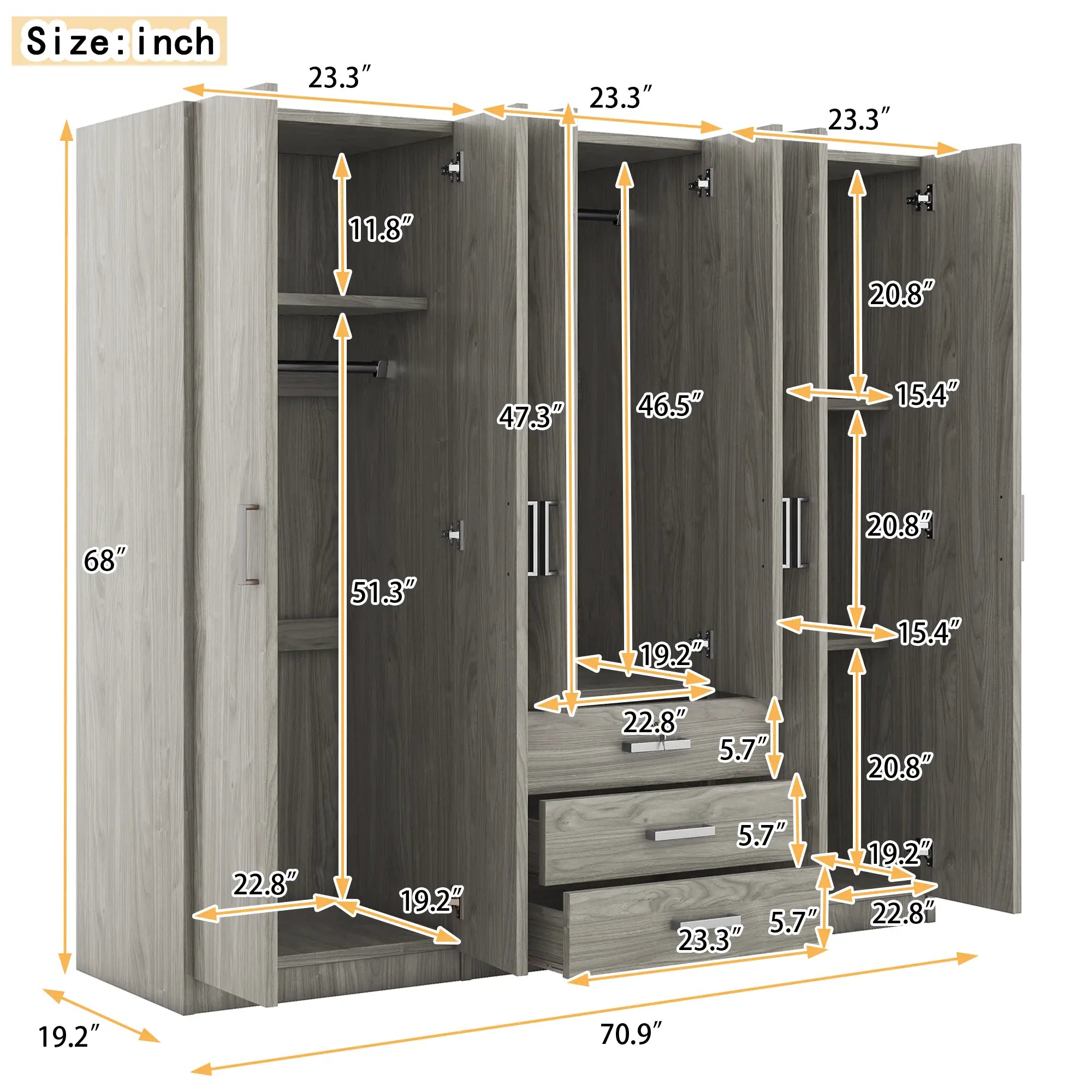 Wooden Wardrobe, 3 Drawers, MDF, Compact, 71