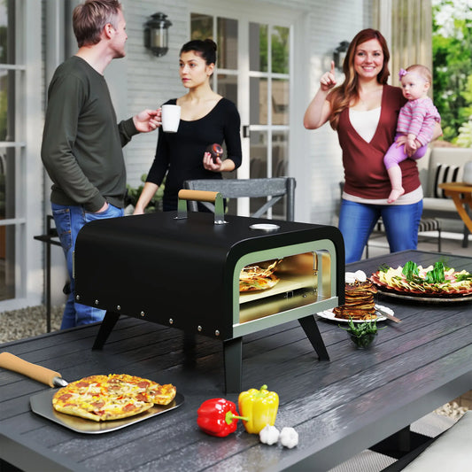 Portable Gas Pizza Oven, 12" Stone, Thermometer, Foldable Legs, Black Propane Gas Grills Black at Gallery Canada