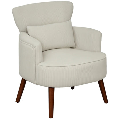 Modern Accent Chair, Upholstered Armchair with Wood Legs, Cream White Accent Chairs at Gallery Canada
