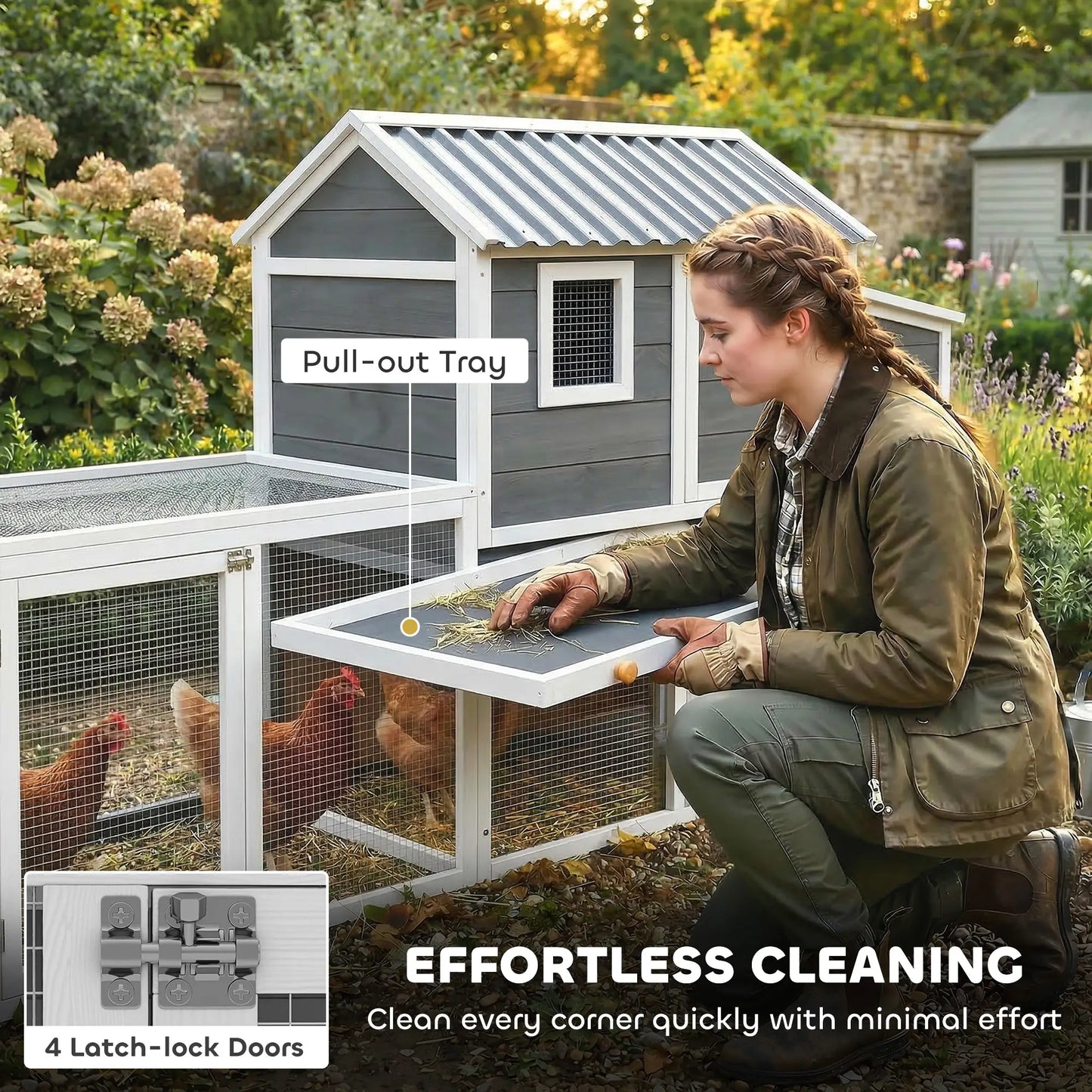 Large Chicken Coop, 134"L Wooden House With Run, Nesting Box, Slide-Out Tray Chicken Coops at Gallery Canada