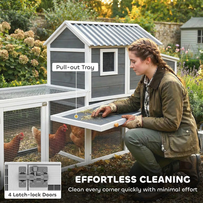 Large Chicken Coop, 134"L Wooden House With Run, Nesting Box, Slide-Out Tray Chicken Coops at Gallery Canada