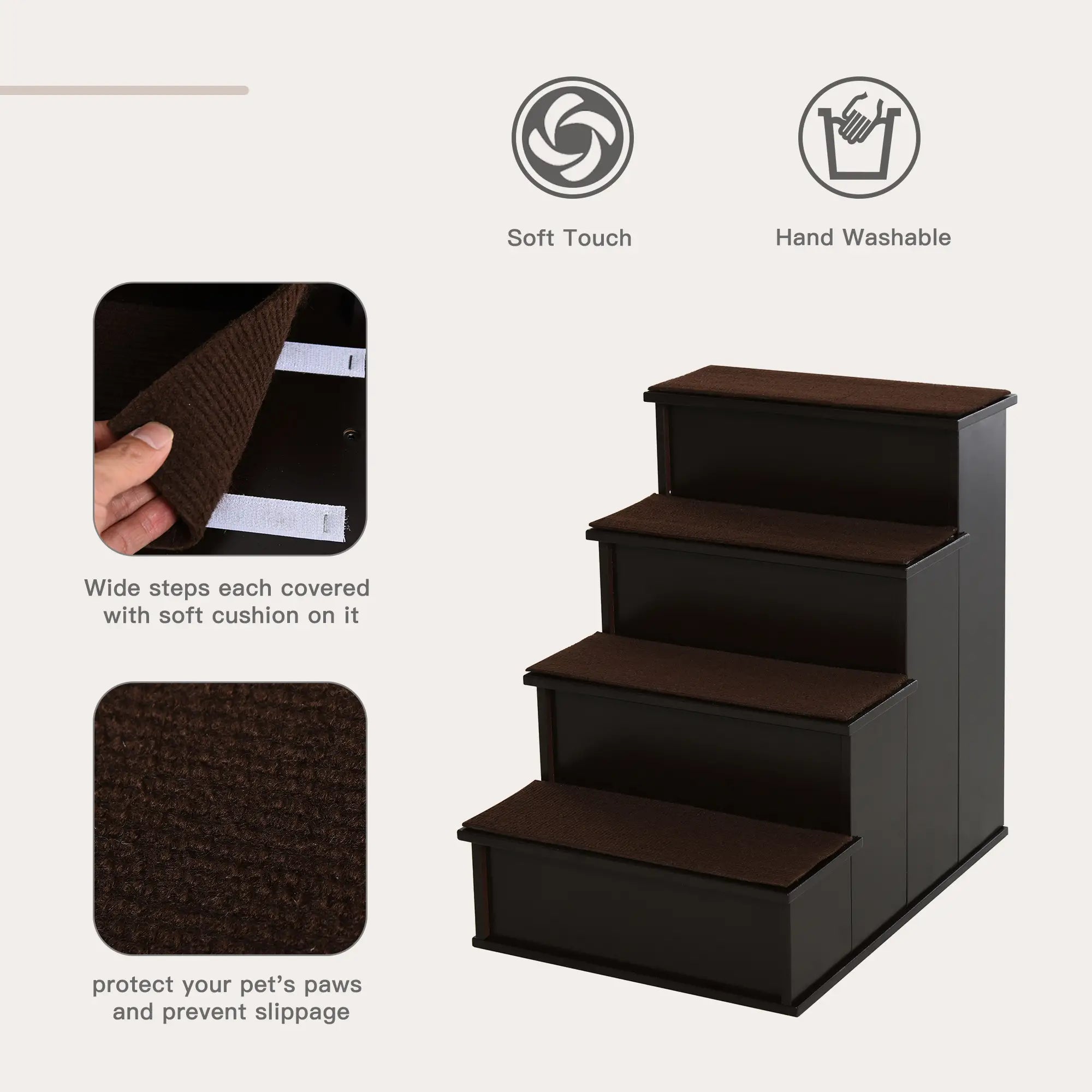 4-Level Wooden Pet Stairs, Non-Slip Carpet, Dark Coffee Dog Stairs at Gallery Canada