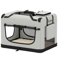 Soft-Sided Pet Carrier Bag, Portable Travel, Light Grey