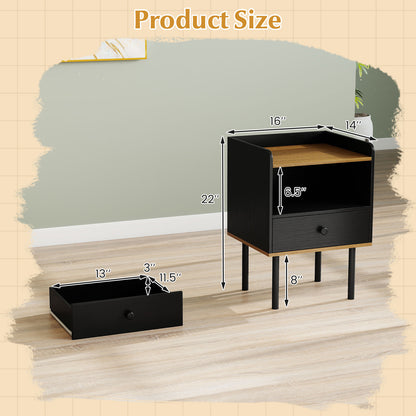 Nightstand With Drawer And Shelf, Set Of 2, Black Nightstands at Gallery Canada