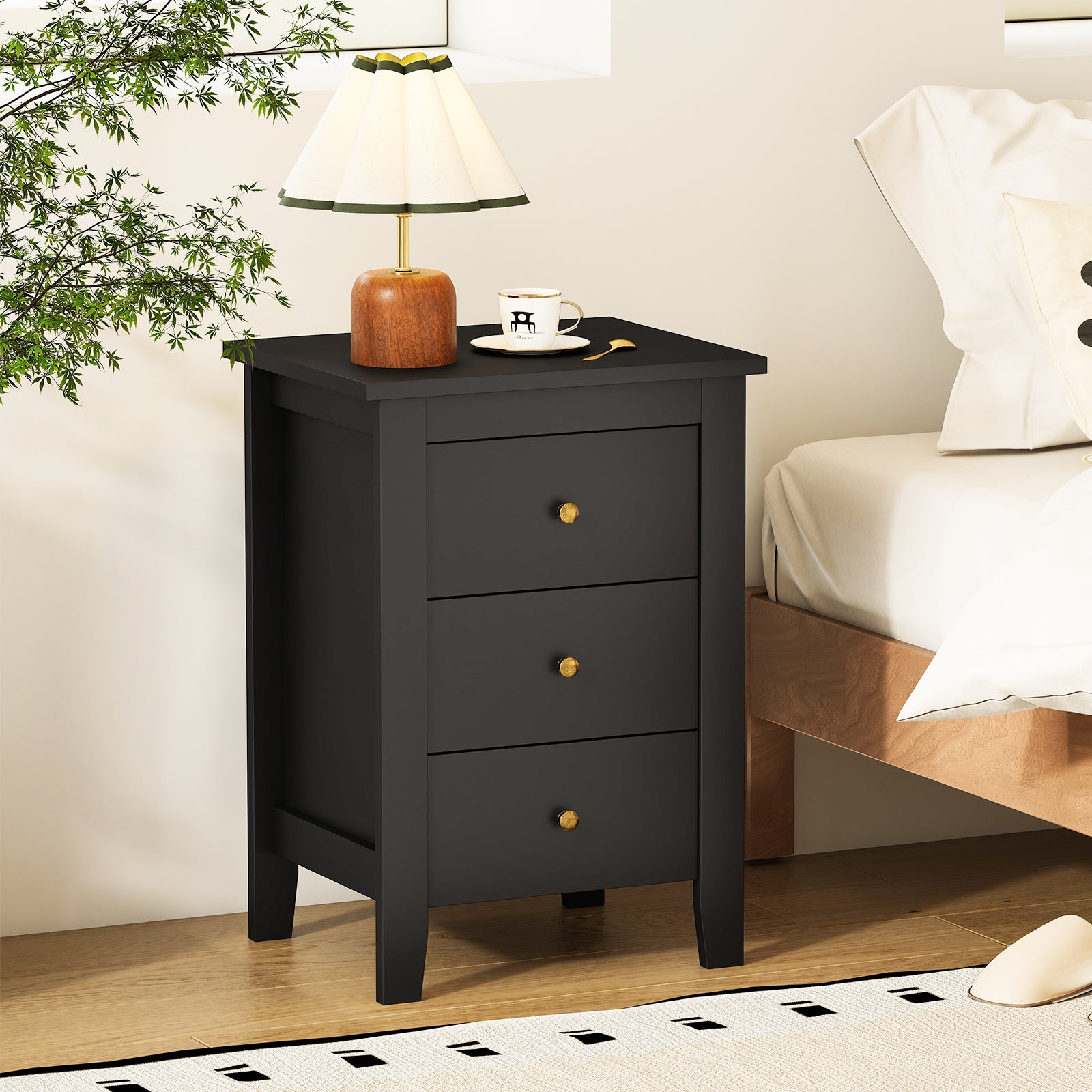 Nightstand End Beside Table Drawers Modern Storage Bedroom Furniture, Black Nightstands at Gallery Canada