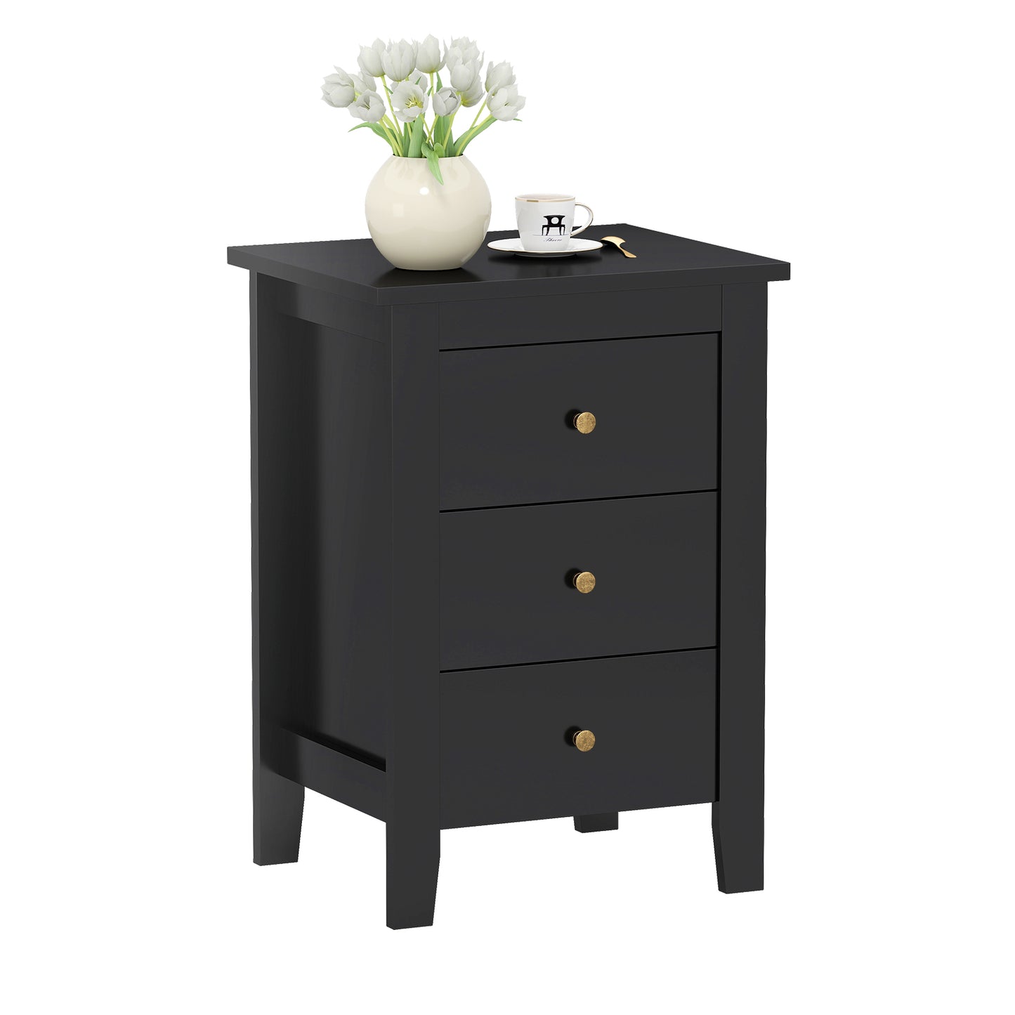 Nightstand End Beside Table Drawers Modern Storage Bedroom Furniture, Black Nightstands Black at Gallery Canada